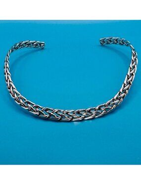 Vintage 44.9g Sterling Silver Braided Torque Neck Cuff / Choker / Collar